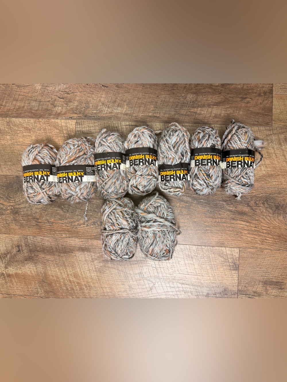 Vintage Bernat Danish Bulky Yarn Lot 9 Skeins Flagstone 70% Dacron 30% Wool